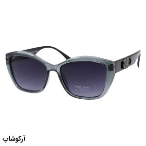 عکس از عینک آفتابی زنانه Dior با فریم طوسی، شکل هندسی، دسته مشکی و لنز پلاریزه و دودی هایلایت مدل P5209