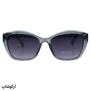 عکس از عینک آفتابی زنانه Dior با فریم طوسی، شکل هندسی، دسته مشکی و لنز پلاریزه و دودی هایلایت مدل P5209