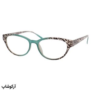 عکس از عینک مطالعه زنانه نزدیک بین با فریم بیضی شکل، رنگ سبز و طرح دار و لولا فنری مدل Y18132