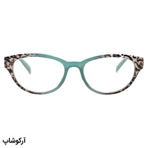 عکس از عینک مطالعه زنانه نزدیک بین با فریم بیضی شکل، رنگ سبز و طرح دار و لولا فنری مدل Y18132