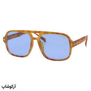 عکس از عینک دید در شب تام فورد با فریم رنگ هاوانا، شکل خلبانی و لنز آبی رنگ مدل E5159