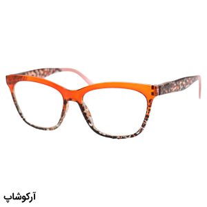 عکس از عینک مطالعه زنانه نزدیک بین با فریم نارنجی و طرح دار، شکل مستطیلی و لولا فنری مدل Y18164