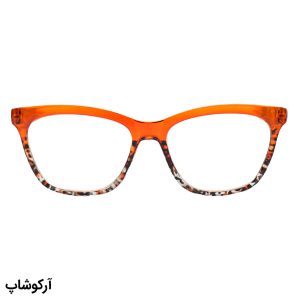 عکس از عینک مطالعه زنانه نزدیک بین با فریم نارنجی و طرح دار، شکل مستطیلی و لولا فنری مدل Y18164
