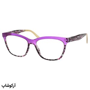 عکس از عینک مطالعه زنانه نزدیک بین با فریم بنفش و طرح دار، شکل مستطیلی و لولا فنری مدل Y18164