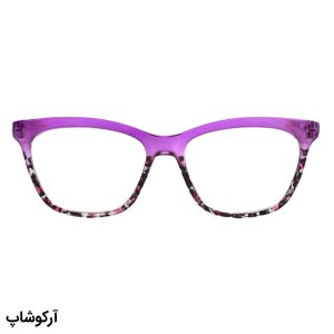 عکس از عینک مطالعه زنانه نزدیک بین با فریم بنفش و طرح دار، شکل مستطیلی و لولا فنری مدل Y18164