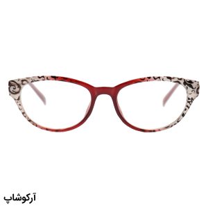 عکس از عینک مطالعه زنانه نزدیک بین با فریم بیضی، رنگ قرمز و طرح دار و لولا فنری مدل Y18132