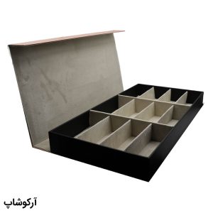 عکس از باکس و جعبه 12 تایی عینک آفتابی با رنگ رزگلد، جنس چرم و درب مگنتی (فایل) مدل 992828