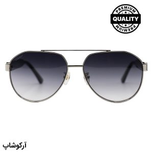 عکس از عینک آفتابی Cartier با فریم خلبانی، رنگ نقره‌ای، دسته مشکی و لنز دودی گرادینت مدل CT1185S 006
