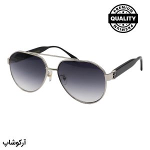 عکس از عینک آفتابی Cartier با فریم خلبانی، رنگ نقره‌ای، دسته مشکی و لنز دودی گرادینت مدل CT1185S 006