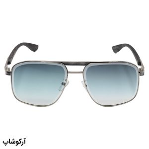 عکس از عینک آفتابی Cartier با فریم شکل هندسی، رنگ نقره‌ای، دسته چوبی و لنز سبز سایه روشن مدل 2524