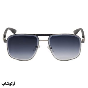 عکس از عینک آفتابی Cartier با فریم شکل هندسی، رنگ نقره‌ای، دسته چوبی و لنز بنفش سایه روشن مدل 2524