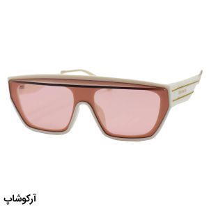 عکس از عینک شب زنانه فانتزی نقاب دار DIOR با فریم رنگ سفید مات، لنز صورتی رنگ و کپ دار مدل 7139