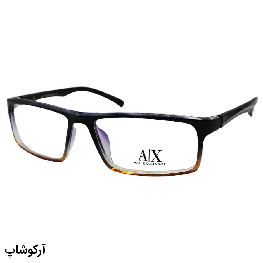 Black-Brown-Rectangular-Frame-And-Black-Handle-Ax-Exchange-Glasses-Model-8383-Br-1 عکس از عینک طبی ax exchange با فریم شکل مستطیلی، رنگ مشکی و قهوهای، از جنس tr و بیس دار مدل 8383