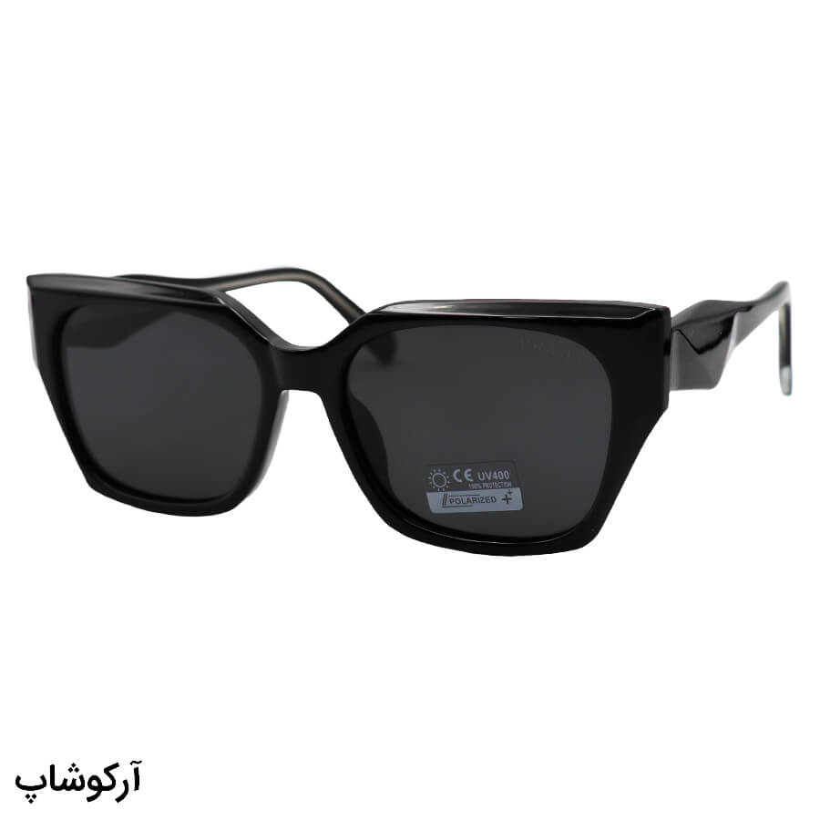 Black-Cat-Eye-Frame-And-Black-Handle-And-Dark-Uv-Protection-Polarized-Sunglasses-Model-66512-C1-1 عکس از عینک آفتابی prada با فریم رنگ مشکی، شکل گربهای، دسته سیمدار و لنز دودی تیره و پلاریزه مدل 66512