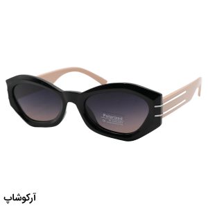 عکس از عینک آفتابی زنانه پلاریزه با فریم مشکی، شکل بیضی، دسته کرمی و لنز بنفش گرادینت سلین مدل P88125