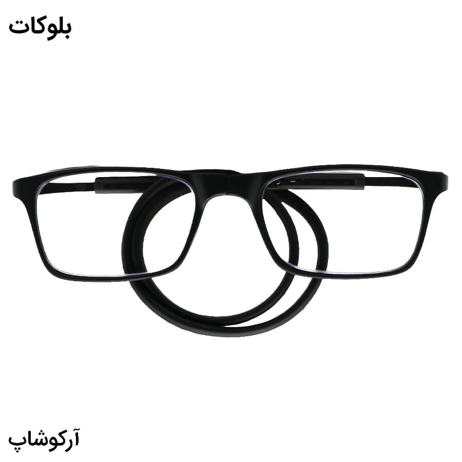 Black-Rectangular-Frame-And-Black-Jelly-Handle-And-Blue-Filter-Lens-Glasses-Model-53343-Bl-1 عکس از عینک مطالعه مگنتی نزدیکبین (بلوکات) فریم مشکی، شکل مستطیلی و بند مشکی مدل 53343