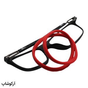 عکس از عینک مطالعه مگنتی نزدیک‌بین با فریم مشکی، شکل مستطیلی و بند قرمز مدل AM34003