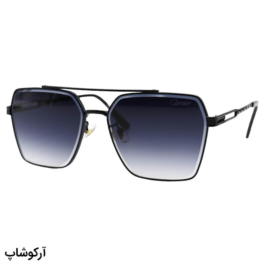 Black-Square-Frame-And-Black-Handle-And-Dark-Grdient-Uv-Protection-Lens-Cartier-Sunglasses-Model-23071-Bh-1 عکس از عینک آفتابی زنانه کارتیه با فریم مشکی رنگ، شکل مربعی، از جنس فلزی و لنز دودی گرادینت مدل 23071