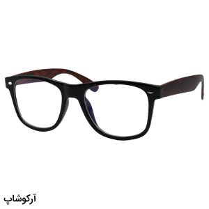 عکس از عینک طبی با فریم شکل ویفرر، از جنس کائوچو، رنگ مشکی، دسته قهوه‌ای و لنز بلوکات قابل تعویض 2182
