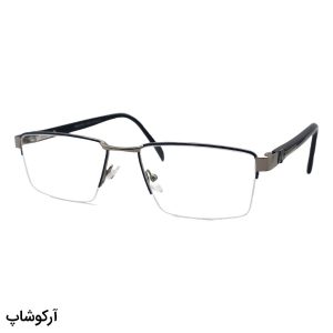 عکس از عینک طبی نیم فریم Prada با فریم نوک مدادی و آبی، شکل مستطیلی، دسته آبی و لولا فنری مدل 5215