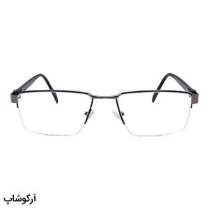 عکس از عینک طبی نیم فریم Prada با فریم نوک مدادی و آبی، شکل مستطیلی، دسته آبی و لولا فنری مدل 5215