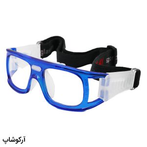 عکس از عینک طبی ورزشی با فریم آبی رنگ و بند مشکی برای فوتبال، والیبال، بسکتبال، فوتسال و هندبال مدل SP0867