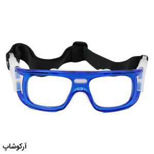 عکس از عینک طبی ورزشی با فریم آبی رنگ و بند مشکی برای فوتبال، والیبال، بسکتبال، فوتسال و هندبال مدل SP0867