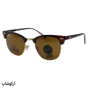 عکس از عینک آفتابی Ray-Ban با فریم کلاب مستر، رنگ قهوه‌ای و طلایی، لنز قهوه‌ای تیره و جنس سنگ مدل RB3016