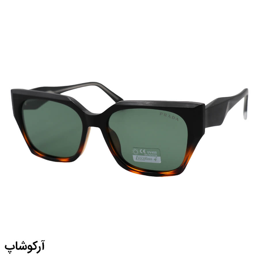 Brown-Black-Cat-Eye-Frame-And-Black-Handle-And-Green-Uv-Protection-Polarized-Lens-Prada-Sunglasses-Model-66512-C5-1 عکس از عینک آفتابی پرادا با فریم مشکی مات و قهوهای، شکل گربهای، دسته سیمدار و لنز سبز و پلاریزه مدل 66512