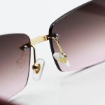 عکس از عینک آفتابی زنانه Moscot فریملس، لنز قهوهای هایلایت، طرح گربهای و دسته مشکی و قرمز مدل M6244