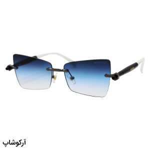 عکس از عینک آفتابی زنانه موسکات فریملس، لنز آبی گرادینت، طرح گربه‌ای و دسته مشکی و سفید مدل M6244