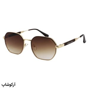 عکس از عینک آفتابی Prada با فریم شکل چندضلعی، رنگ طلایی و عدسی قهوه‌ای سایه روشن مدل 0548