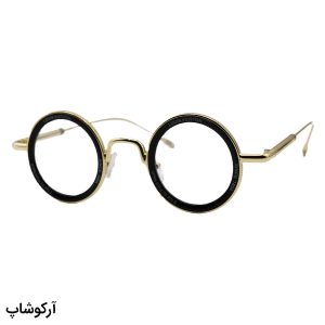 عکس از عینک شب فانتزی Louis Vuitton با فریم گرد، رنگ طلایی، از جنس فلزی و لنز بی‌رنگ و شفاف مدل 25552