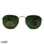 عکس از عینک آفتابی Ray-Ban با فریم رنگ طلایی، شکل چندضلعی و لنز سبز تیره و جنس سنگ مدل RB3548
