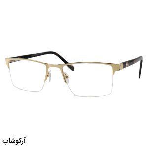 عکس از عینک طبی نیم فریم Maybach با فریم طلایی رنگ، مستطیلی شکل، دسته قهوه‌ای و لولا فنردار مدل 62459