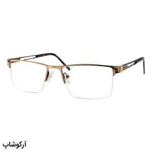 عکس از عینک طبی نیم فریم Cartier با فریم طلایی رنگ، مستطیلی شکل و دسته مسی و قهوه‌ای و لولا فنری مدل 62474