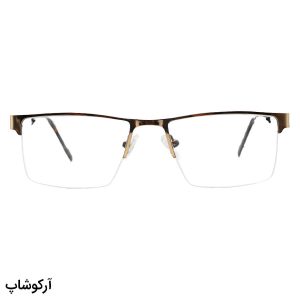 عکس از عینک طبی نیم فریم Cartier با فریم طلایی رنگ، مستطیلی شکل و دسته مسی و قهوه‌ای و لولا فنری مدل 62474