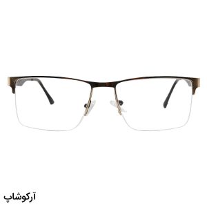 عکس از عینک طبی نیم فریم Cartier با فریم طلایی رنگ، مستطیلی شکل و دسته مسی و قهوه‌ای و لولا فنری مدل 62493
