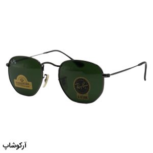 عکس از عینک آفتابی ریبن با فریم رنگ نوک مدادی، شکل چندضلعی و لنز سبز تیره و جنس سنگ مدل RB3548
