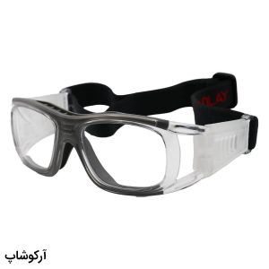 عکس از عینک طبی ورزشی با فریم طوسی رنگ و بند مشکی برای فوتبال، والیبال، بسکتبال، فوتسال و هندبال مدل F0823