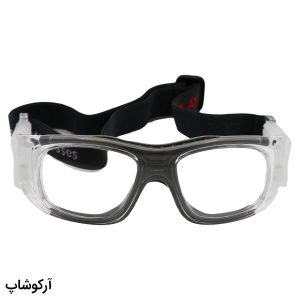 عکس از عینک طبی ورزشی با فریم طوسی رنگ و بند مشکی برای فوتبال، والیبال، بسکتبال، فوتسال و هندبال مدل F0823