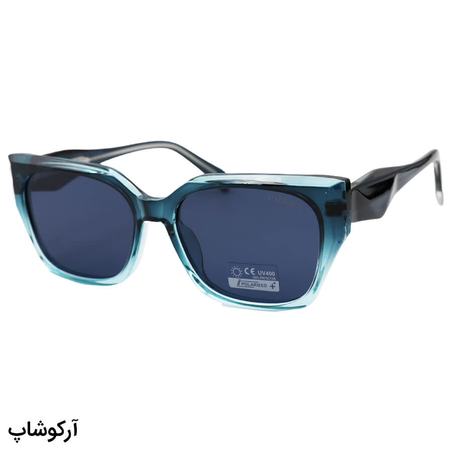 Green-Cat-Eye-Frame-And-Green-Handle-And-Dark-Uv-Protection-Polarized-Sunglasses-Model-66512-C3-1 عکس از عینک آفتابی پرادا با فریم رنگ سبز، شکل گربهای، دسته سیمدار و لنز دودی تیره و پلاریزه مدل 66512
