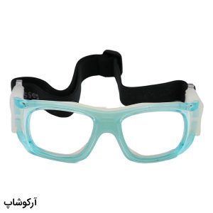 عکس از عینک طبی ورزشی با فریم سبز رنگ و بند مشکی برای فوتبال، والیبال، بسکتبال، فوتسال و هندبال مدل F0823