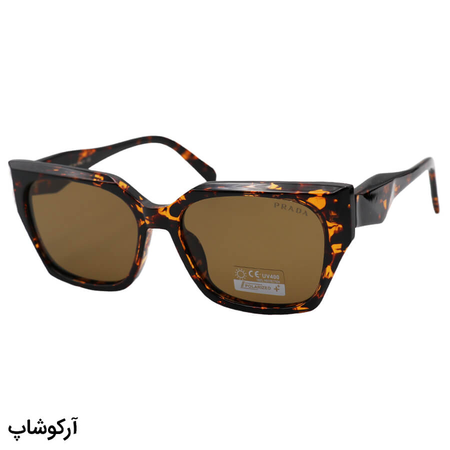 Havana-Cat-Eye-Frame-And-Havana-Handle-And-Brown-Uv-Protection-Polarized-Lens-Prada-Sunglasses-Model-66512-C2-1 عکس از عینک آفتابی prada با فریم رنگ هاوانا، شکل گربهای، دسته سیمدار و لنز قهوهای تیره و پلاریزه مدل 66512