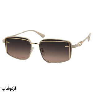 عکس از عینک آفتابی زنانه Fendi با فریم رنگ کرمی و طلایی، مستطیلی شکل و لنز قهوه‌ای هایلایت مدل 2484