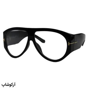 عکس از عینک شب تام فورد با فریم رنگ مشکی، شکل خلبانی، دسته پهن و لنز بی‌رنگ و شفاف مدل W68228
