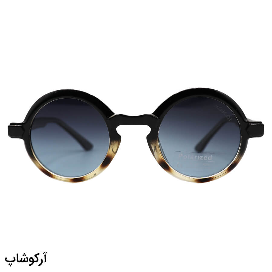 Black-Brown-Round-Frame-And-Black-Handle-And-Dark-Highlighted-Polorized-Uv-Protection-Lens-Moscot-Sunglasses-Model-P1206-Bb-2 عکس از عینک آفتابی پلاریزه موسکات با فریم گرد، رنگ مشکی و قهوهای، دسته سیمدار و لنز دودی هایلایت مدل p1206