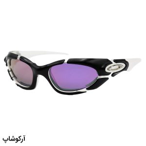 عکس از عینک آفتابی OAKLEY با فریم مشکی و شفاف، شکل بیضی، لنز پلاریزه، جیوه‌ای و بنفش به همراه پک اصلی مدل 9367