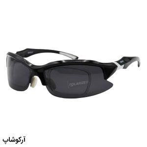 عکس از عینک ورزشی OBAOLAY با فریم مشکی، لنز دودی تیره و پلاریزه، کاور عینک طبی و تجهیزات مدل SP0879