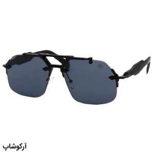 عکس از عینک آفتابی میباخ فریملس، با فریم مشکی، شکل چندضلعی، دسته مشکی و لنز دودی تیره مدل ZS98212